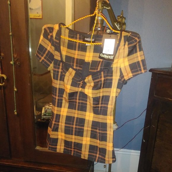 Collectif Mimi Orange Plaid Top - Picture 5 of 8